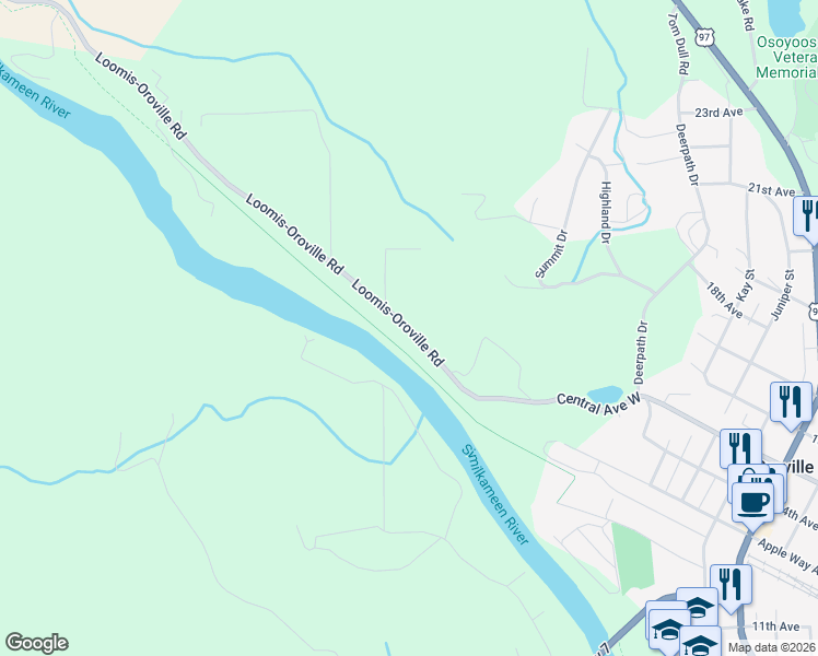 map of restaurants, bars, coffee shops, grocery stores, and more near 3649 Loomis-Oroville Road in Loomis