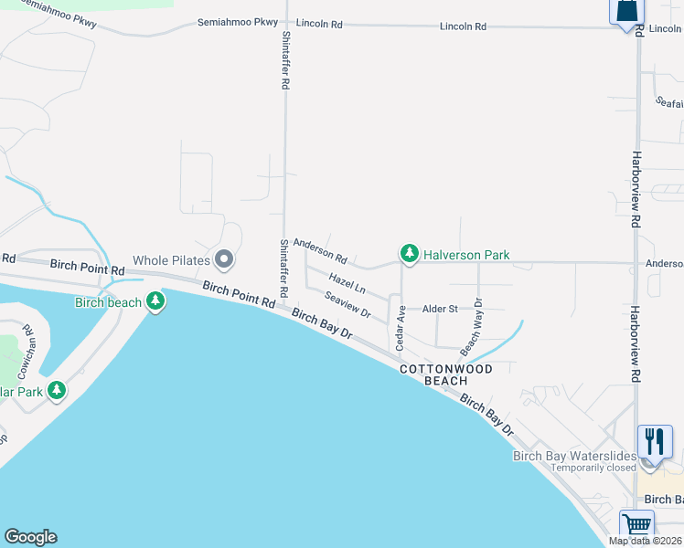 map of restaurants, bars, coffee shops, grocery stores, and more near 5140 Anderson Road in Blaine