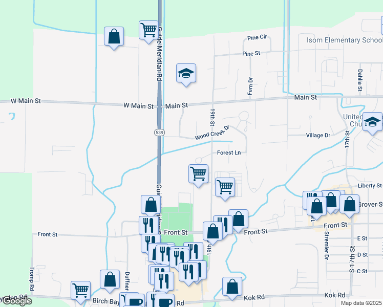 map of restaurants, bars, coffee shops, grocery stores, and more near 506 Forest Circle in Lynden