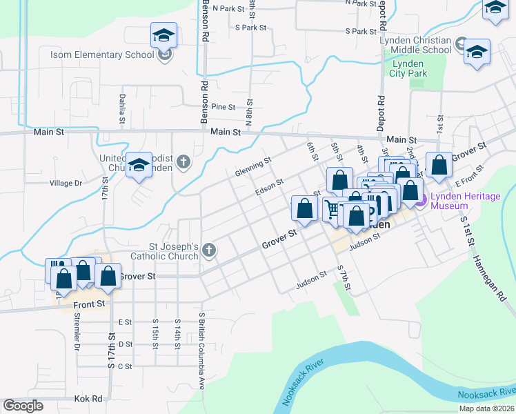 map of restaurants, bars, coffee shops, grocery stores, and more near 307 9th Street in Lynden