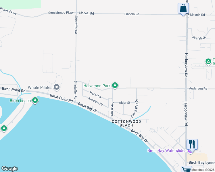 map of restaurants, bars, coffee shops, grocery stores, and more near 5112 Anderson Road in Blaine
