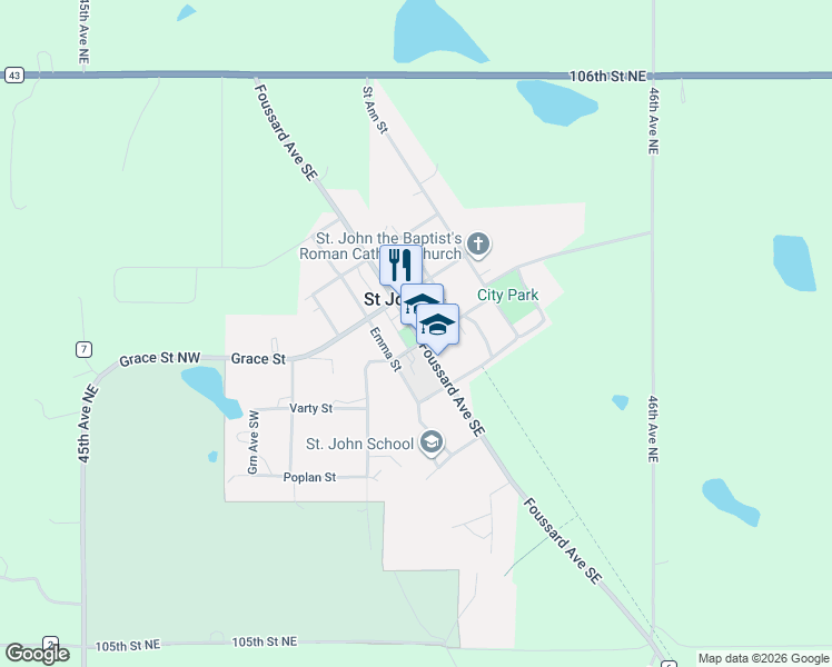 map of restaurants, bars, coffee shops, grocery stores, and more near 400 Foussard Avenue in Saint John