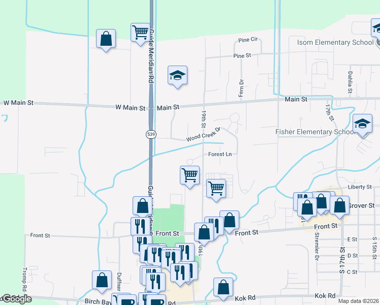 map of restaurants, bars, coffee shops, grocery stores, and more near 506 Forest Circle in Lynden
