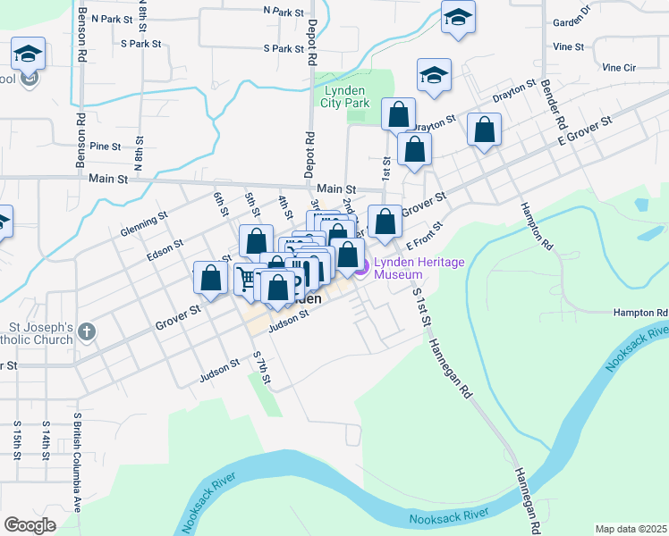 map of restaurants, bars, coffee shops, grocery stores, and more near 304 Front St in Lynden