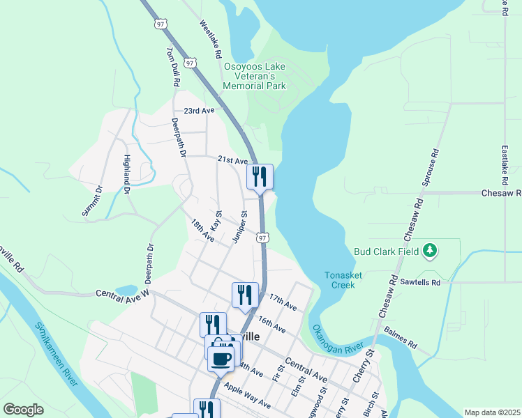 map of restaurants, bars, coffee shops, grocery stores, and more near 2002 Main Street in Oroville