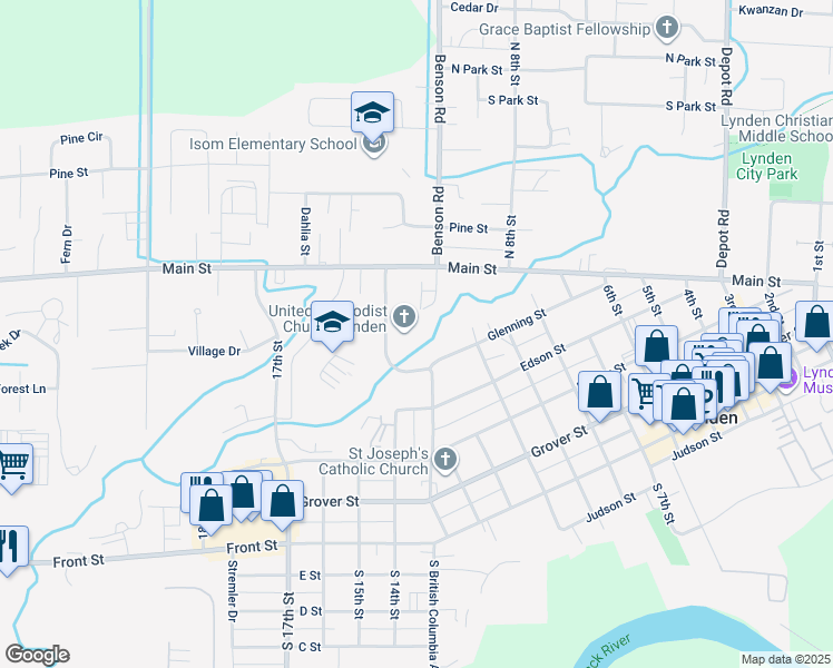 map of restaurants, bars, coffee shops, grocery stores, and more near 500 14th Street in Lynden