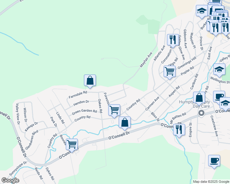 map of restaurants, bars, coffee shops, grocery stores, and more near 9 Edinburgh Street in Corner Brook