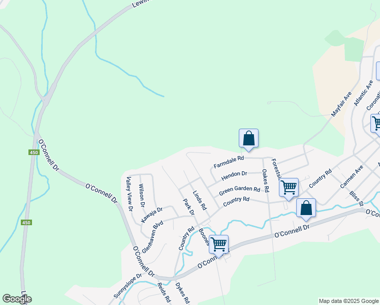 map of restaurants, bars, coffee shops, grocery stores, and more near Owen Place in Corner Brook