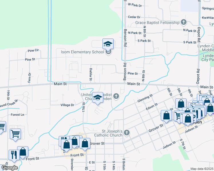 map of restaurants, bars, coffee shops, grocery stores, and more near 1403 Main St in Lynden