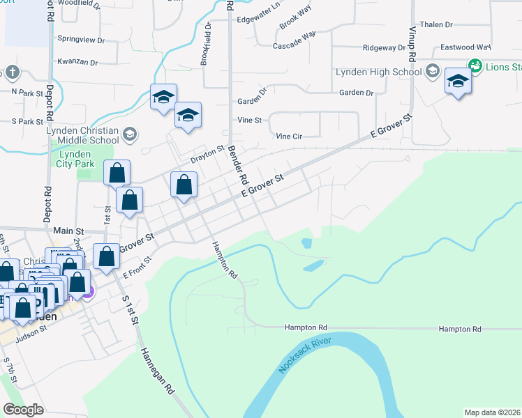map of restaurants, bars, coffee shops, grocery stores, and more near 810 East Front Street in Lynden