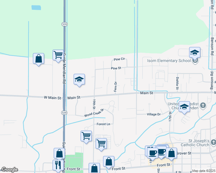 map of restaurants, bars, coffee shops, grocery stores, and more near 1850 Main Street in Lynden