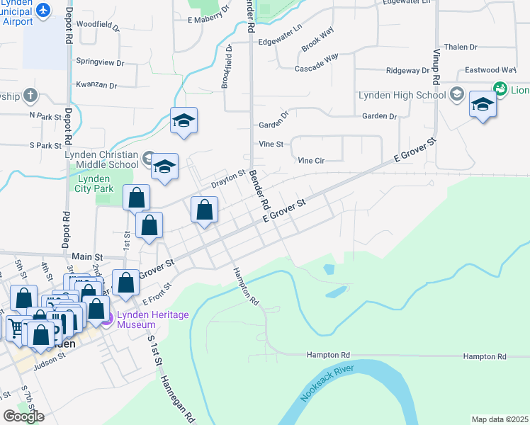 map of restaurants, bars, coffee shops, grocery stores, and more near 715 East Grover Street in Lynden