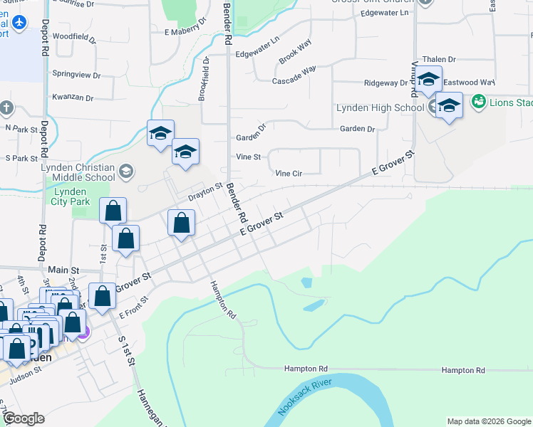 map of restaurants, bars, coffee shops, grocery stores, and more near in Lynden