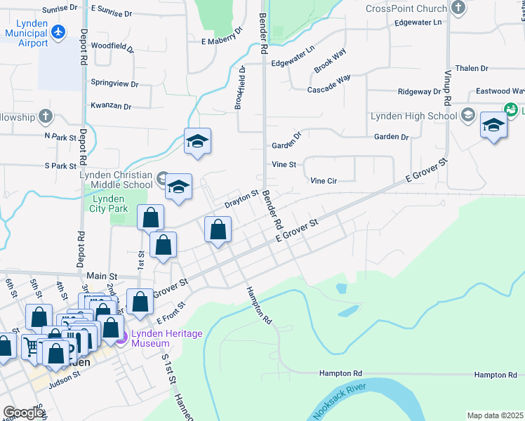 map of restaurants, bars, coffee shops, grocery stores, and more near 700 Drayton Street in Lynden