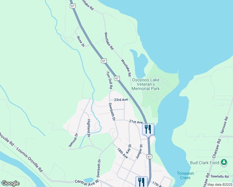 map of restaurants, bars, coffee shops, grocery stores, and more near 6 Tom Dull Road in Oroville