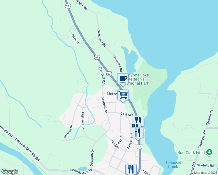 map of restaurants, bars, coffee shops, grocery stores, and more near 6 Tom Dull Road in Oroville