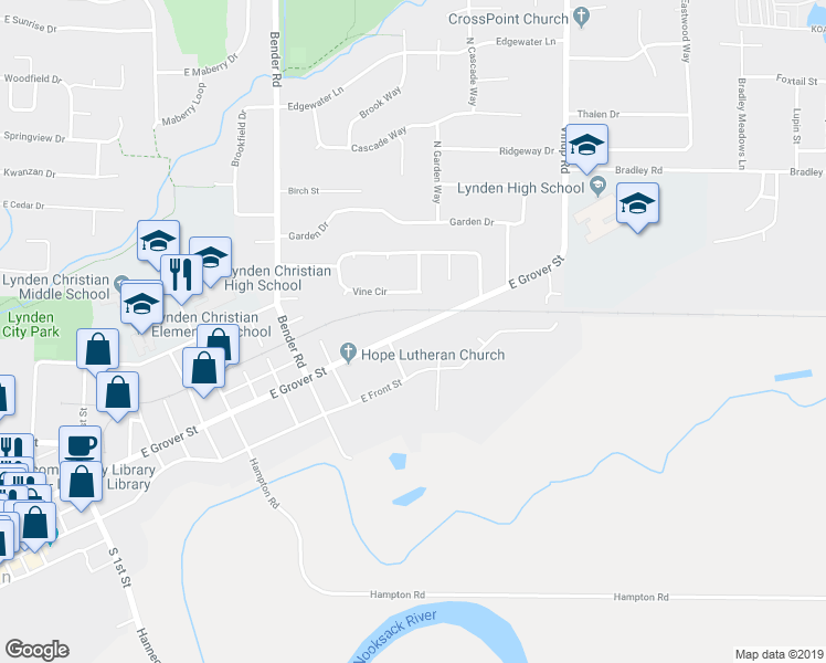 map of restaurants, bars, coffee shops, grocery stores, and more near 1011 E Grover St in Lynden