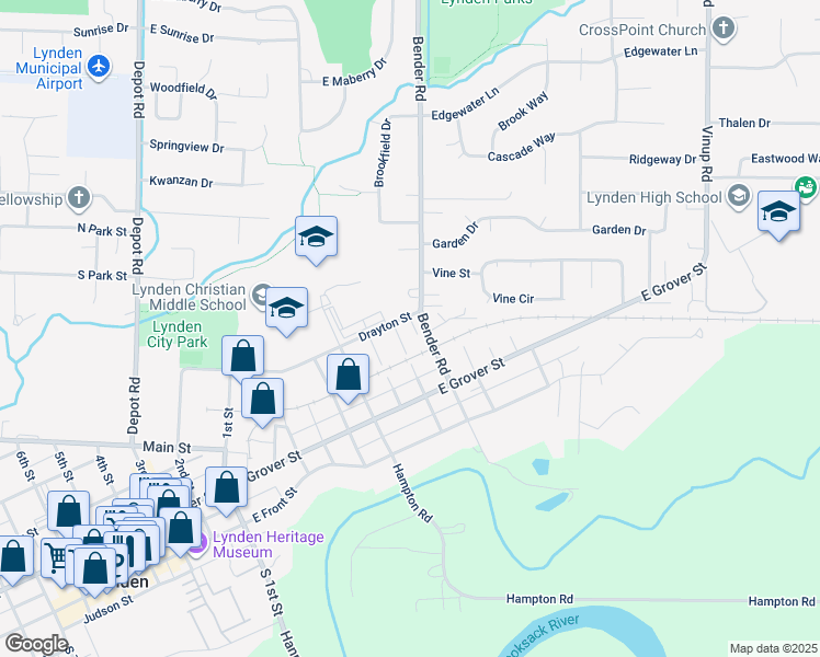 map of restaurants, bars, coffee shops, grocery stores, and more near 700 Drayton Street in Lynden