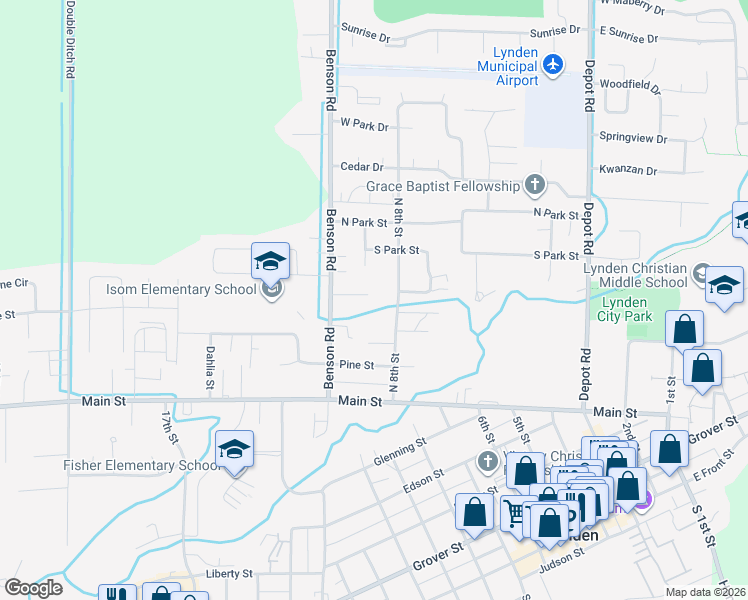 map of restaurants, bars, coffee shops, grocery stores, and more near 1003 Benson Lane in Lynden