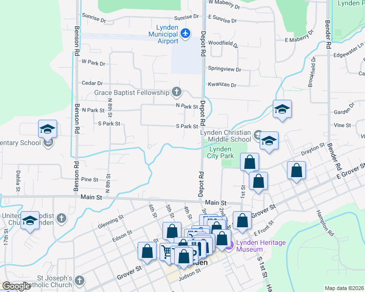 map of restaurants, bars, coffee shops, grocery stores, and more near 516 Main Street in Lynden
