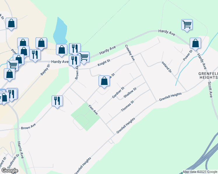 map of restaurants, bars, coffee shops, grocery stores, and more near 10 Moore Place in Grand Falls-Windsor