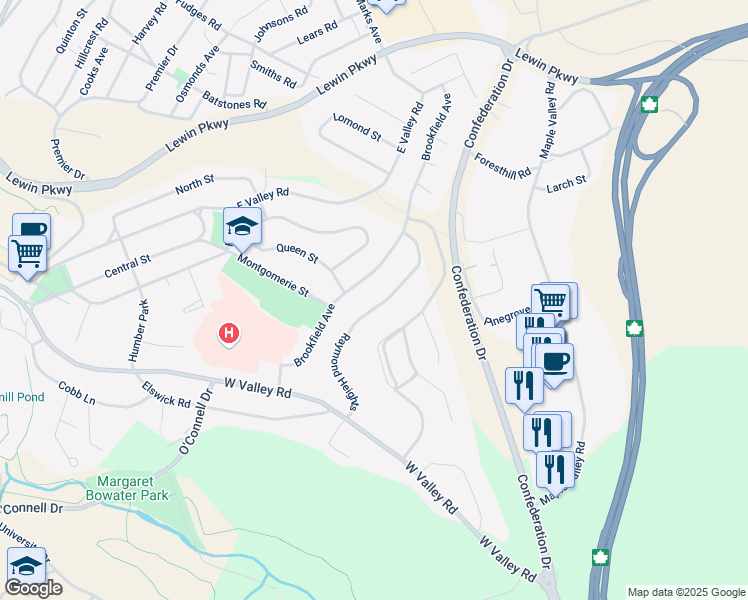 map of restaurants, bars, coffee shops, grocery stores, and more near 51 Raymond Heights in Corner Brook