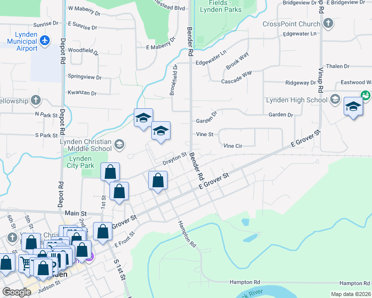 map of restaurants, bars, coffee shops, grocery stores, and more near 700 Drayton Street in Lynden