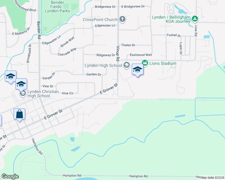 map of restaurants, bars, coffee shops, grocery stores, and more near 1176 East Grover Street in Lynden