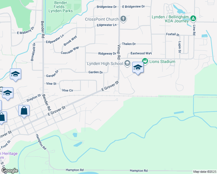 map of restaurants, bars, coffee shops, grocery stores, and more near 1173 East Grover Street in Lynden