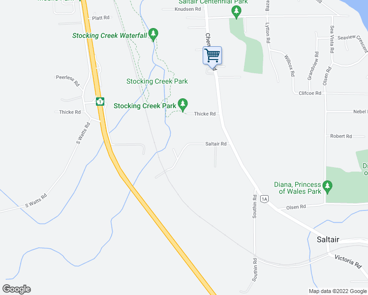 map of restaurants, bars, coffee shops, grocery stores, and more near 3951 Saltair Road in Ladysmith