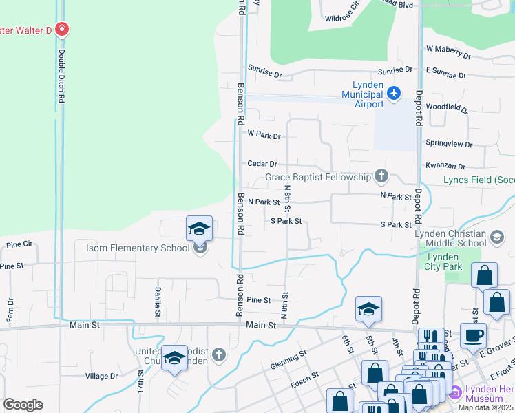 map of restaurants, bars, coffee shops, grocery stores, and more near 8526 Benson Road in Lynden