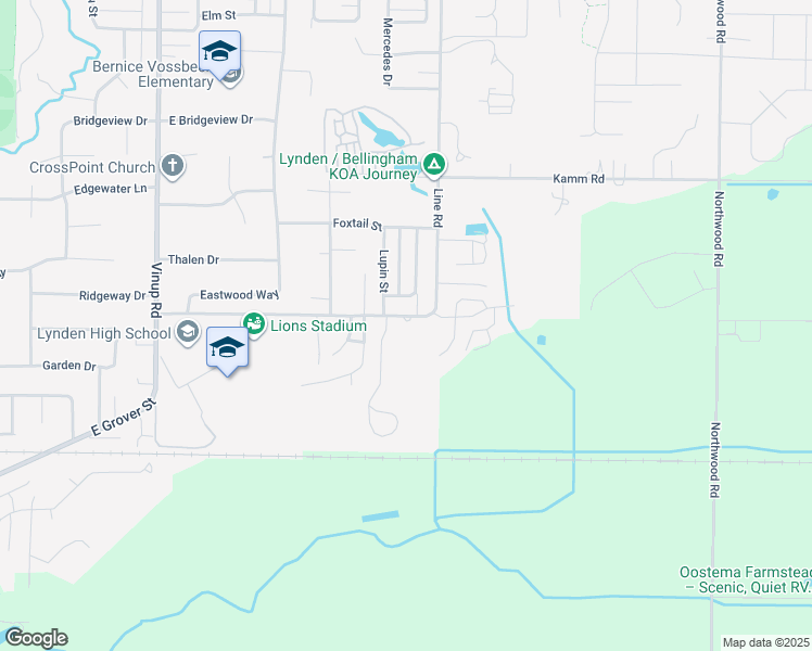 map of restaurants, bars, coffee shops, grocery stores, and more near 1280 Bradley Road in Lynden