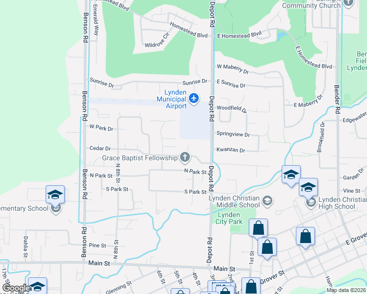 map of restaurants, bars, coffee shops, grocery stores, and more near 8506 Cedar Court in Lynden