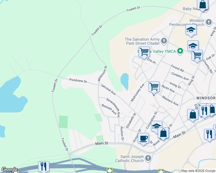 map of restaurants, bars, coffee shops, grocery stores, and more near 78 Second Avenue in Grand Falls-Windsor