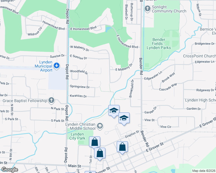 map of restaurants, bars, coffee shops, grocery stores, and more near 312 Maberry Loop in Lynden