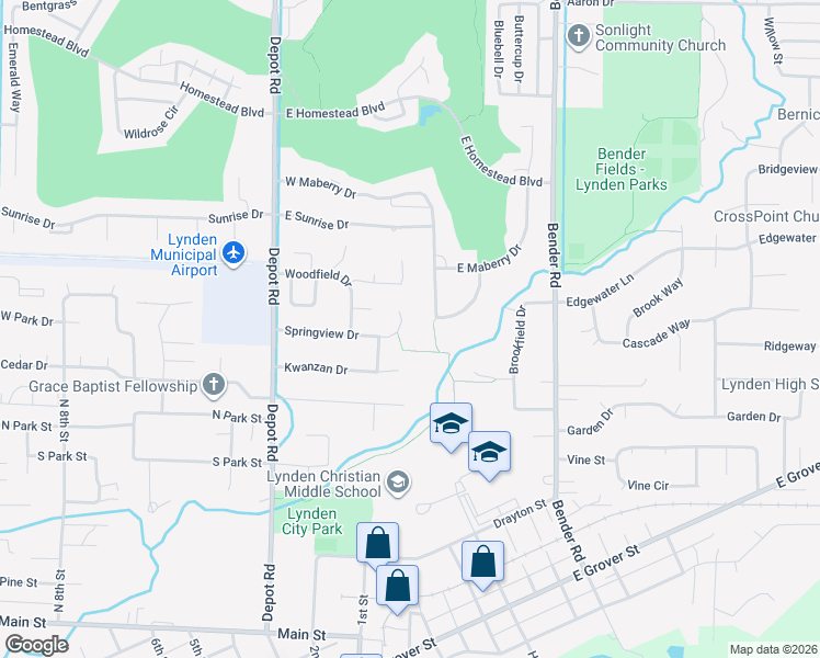 map of restaurants, bars, coffee shops, grocery stores, and more near 312 Maberry Loop in Lynden