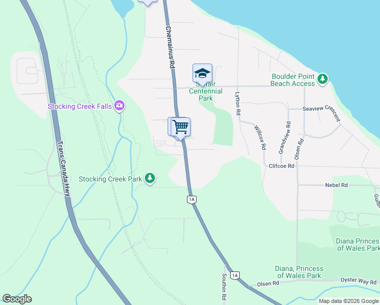 map of restaurants, bars, coffee shops, grocery stores, and more near 10845 Chemainus Road in Ladysmith