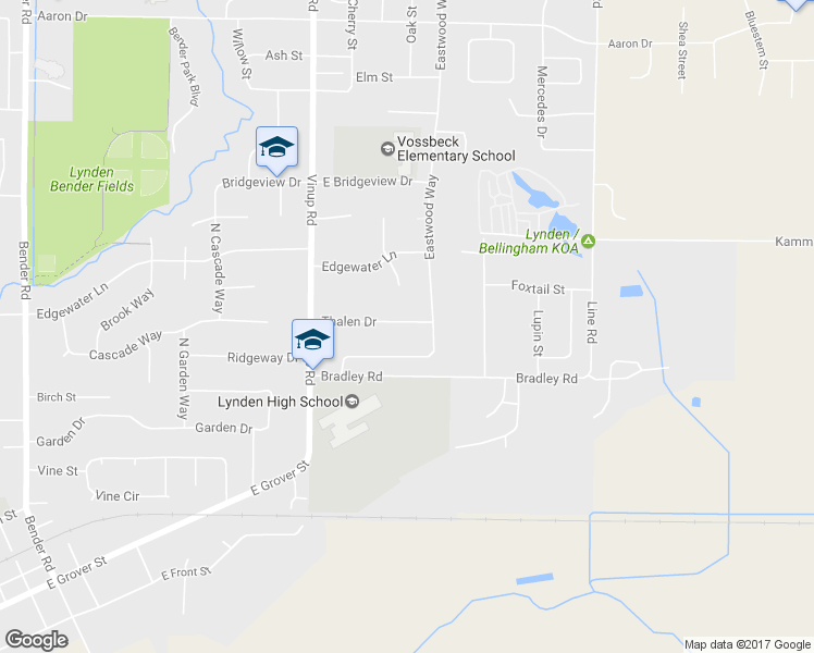 map of restaurants, bars, coffee shops, grocery stores, and more near 1300 Thalen Drive in Lynden