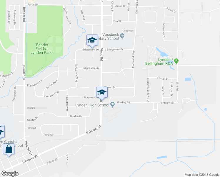 map of restaurants, bars, coffee shops, grocery stores, and more near 1224 Thalen Drive in Lynden