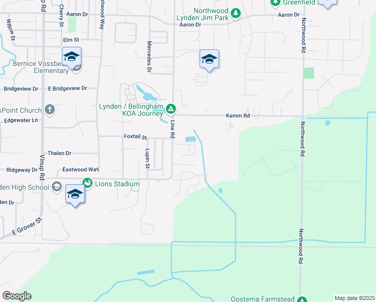 map of restaurants, bars, coffee shops, grocery stores, and more near 1729 Baker Crown Circle in Lynden