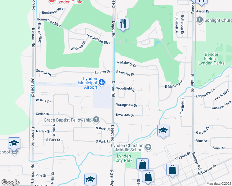 map of restaurants, bars, coffee shops, grocery stores, and more near 8655 Depot Road in Lynden