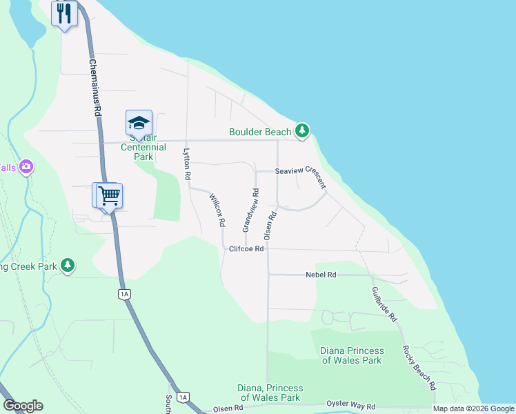 map of restaurants, bars, coffee shops, grocery stores, and more near 10875 Grandview Road in Ladysmith