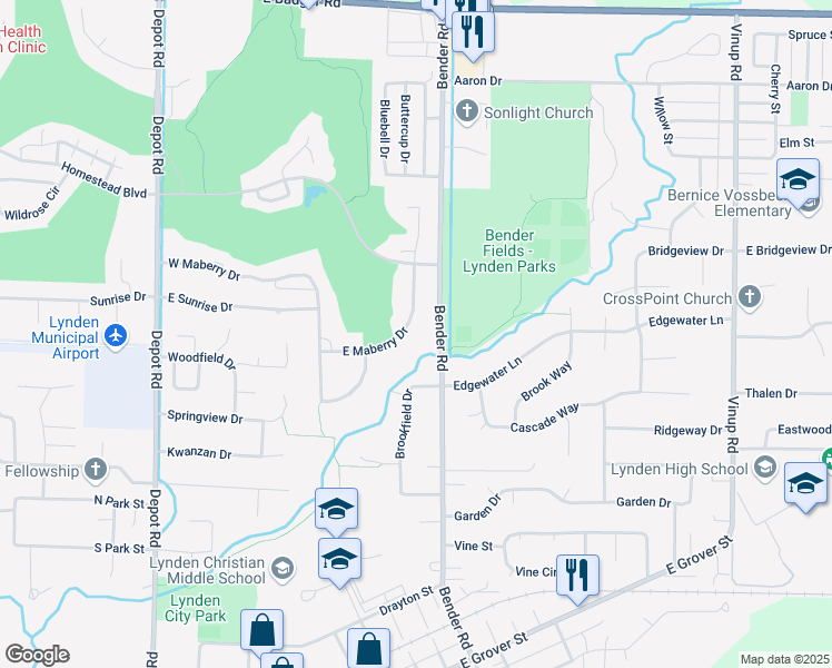 map of restaurants, bars, coffee shops, grocery stores, and more near 8650 Brookfield Drive in Lynden