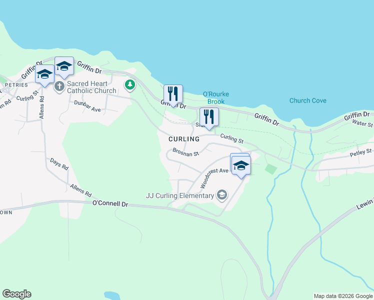 map of restaurants, bars, coffee shops, grocery stores, and more near 5 Conway Road in Corner Brook