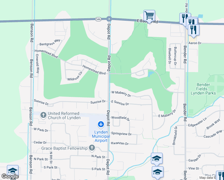 map of restaurants, bars, coffee shops, grocery stores, and more near 266 West Maberry Drive in Lynden