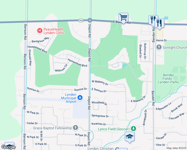 map of restaurants, bars, coffee shops, grocery stores, and more near 266 West Maberry Drive in Lynden
