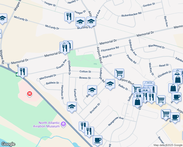 map of restaurants, bars, coffee shops, grocery stores, and more near 11 Cotton Street in Gander