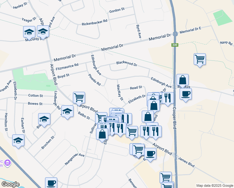 map of restaurants, bars, coffee shops, grocery stores, and more near 11 Mackay Street in Gander