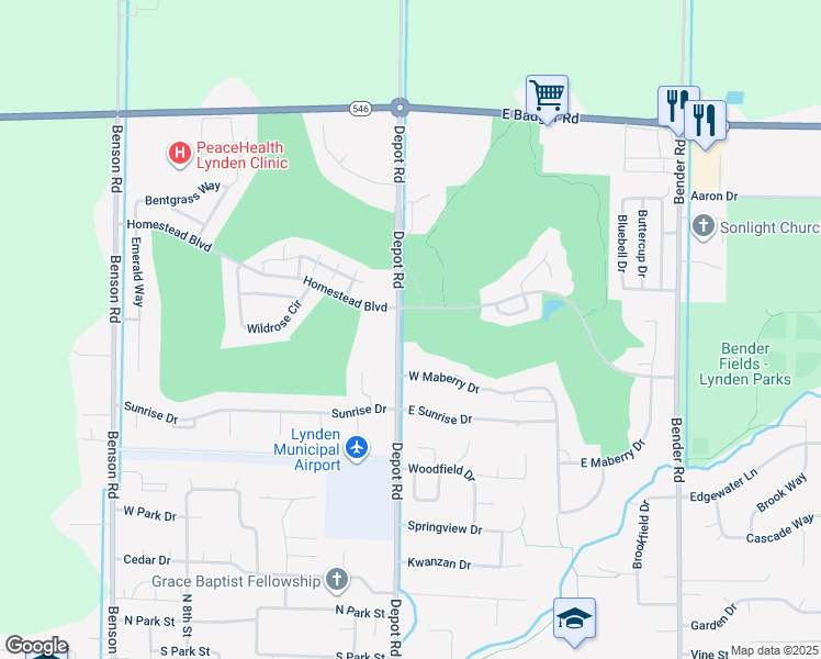 map of restaurants, bars, coffee shops, grocery stores, and more near 266 West Maberry Drive in Lynden