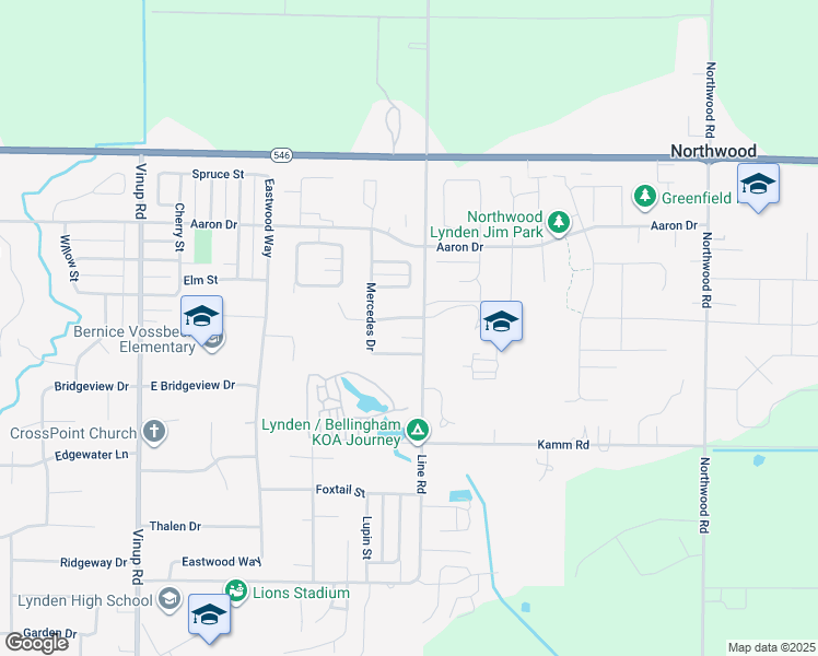map of restaurants, bars, coffee shops, grocery stores, and more near 1664 Scenic Place in Lynden